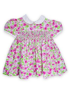 Carriage Boutiques Baby Girls Pink Floral Collared Smocked Dress 6m